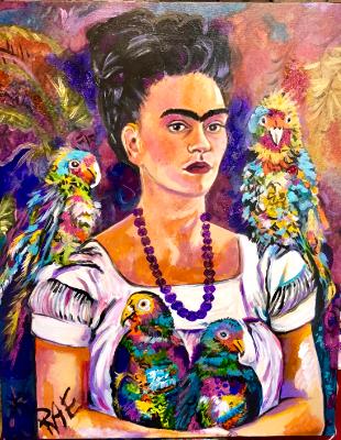 Frida Kahlo in Mardi Gras beads 