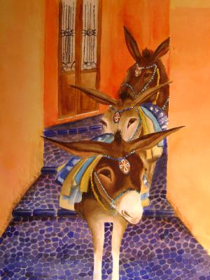 The Donkeys of Santorini ~ Water Color~ 18X24 The Donkeys of Santorini ~ Water Color~ 18X24