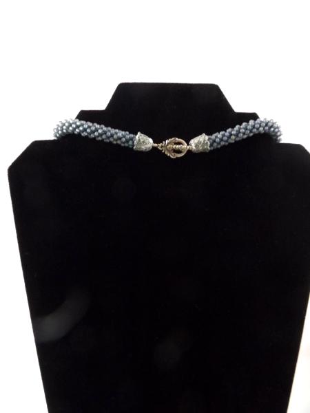 N-72 Matte AB Slate Blue Crocheted Tassel Rope Necklace
