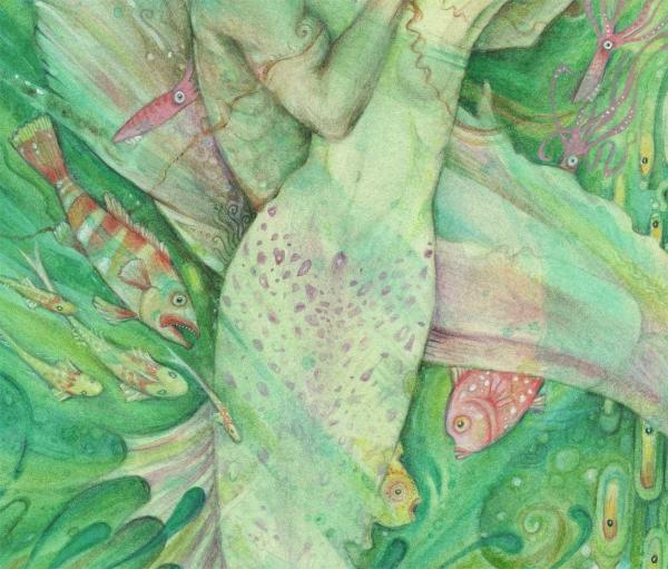 The Mermaid and the Sailor original watercolor painting of a mermaid and her love