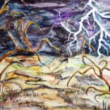 The silent city sits unimpressed as thunder rolls over the land and lightening dances gleefully - ...