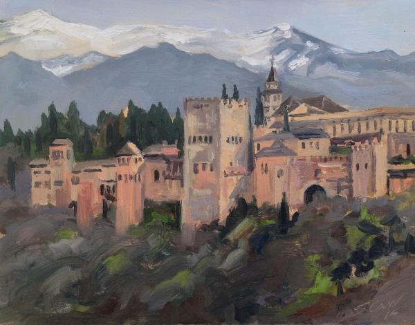 The Alhambra, Granada, Spain, oil on wood, 10x8 ins