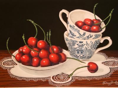 Blue Willow Teacups with Cherries - SOLD