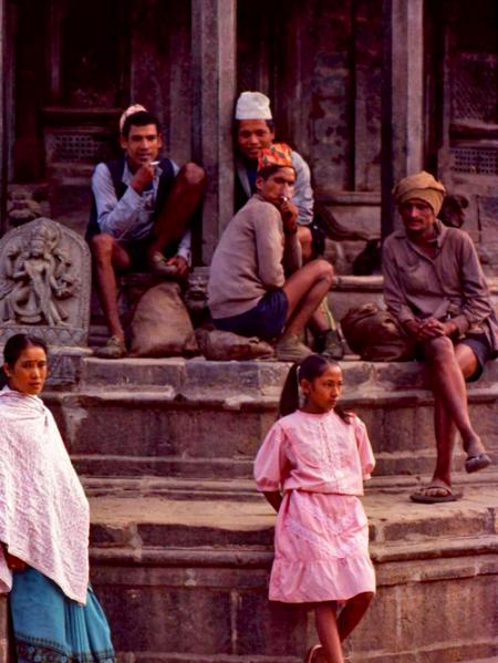 Girl in pink on steps