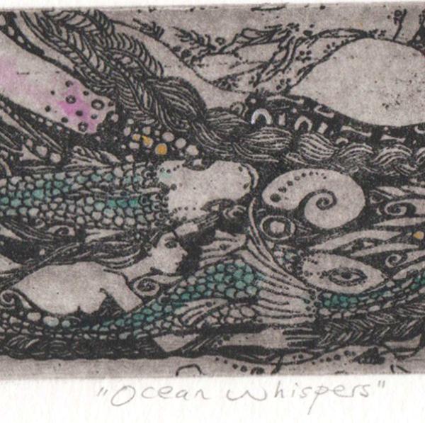 Ocean Goddess limited edition etching mermaid with fish ocean goddess print