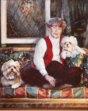 BONNIE D AND HER FOO FOO DOGS OIL ON CANVAS