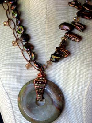 Woven Copper Wire and Serpentine Necklace Woven Copper Wire and Serpentine Necklace