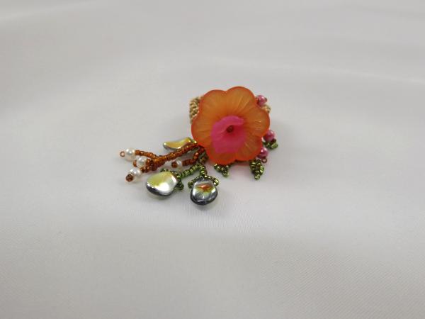 R-6 Copper Beaded Ring w/Orange & Pink Flower