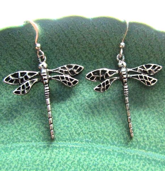 Dragonfly art nouveau earrings pewter wing art deco earrings
