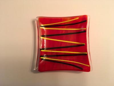 Red plate with yellow & black strips 5x5 Red plate with yellow & black strips 5x5