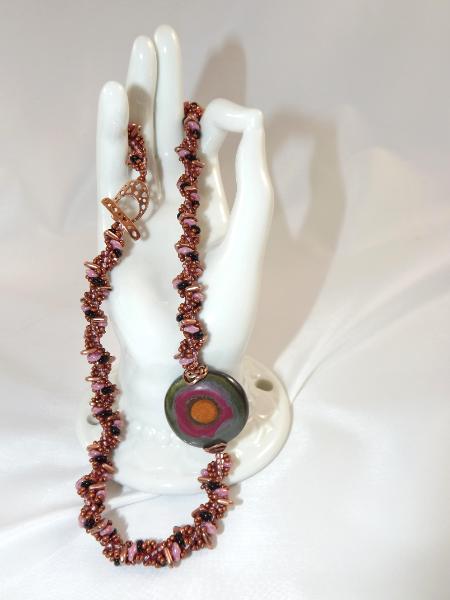 N-130 Reversible Kazuri Focal Bead Necklace