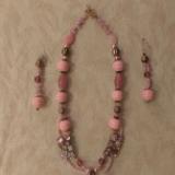 Pink set in glass and wood beads