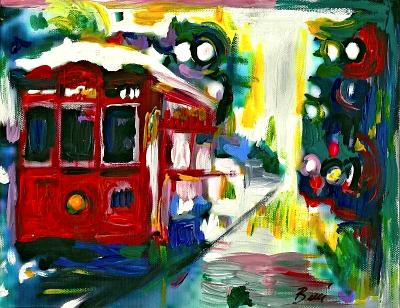 Red street Car in the lights Red street Car in the lights