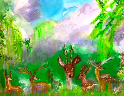 Deer in enchanted forest Deer in enchanted forest