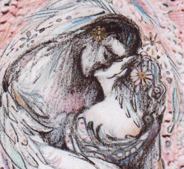 Angels Embrace limited edition print of two lovers kissing embracing romatic art