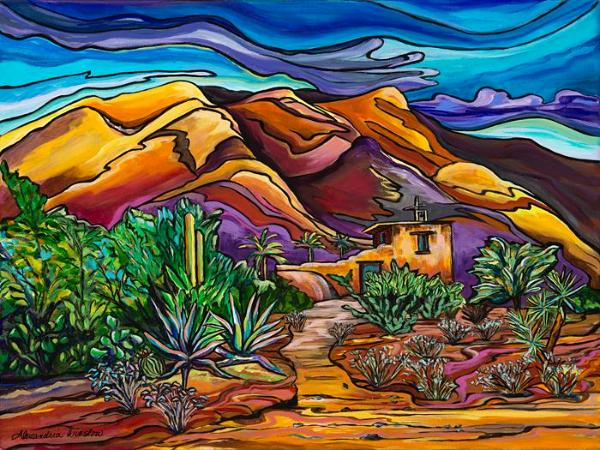Hidden in the Hills-DeGrazia Mission in the Sun - Original Acrylic on Canvas  18x24 As Seen in Phoenix Home and Garden - SOLD