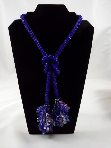 N-70 Cobalt Blue Crocheted Tassel Rope Necklace