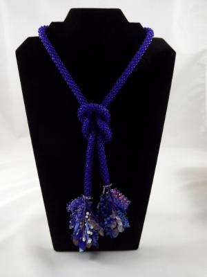 N-70 Cobalt Blue Crocheted Tassel Rope Necklace N-70 Cobalt Blue Crocheted Tassel Rope Necklace