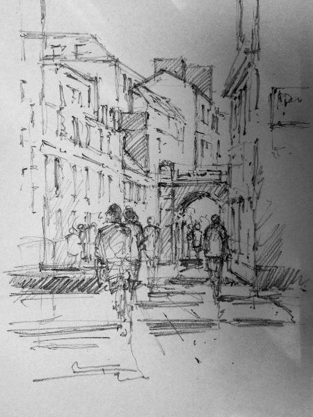 Main Street, Gibraltar, pencil drawing.  12th July 2014.