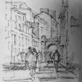 Main Street, Gibraltar, pencil drawing.  12th July 2014.