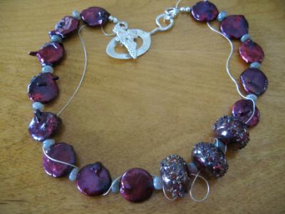 14-070 Purple coin pearls and glass bubble necklace