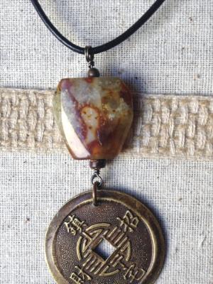Serpentine and Brass Coin Pendant Serpentine and Brass Coin Pendant