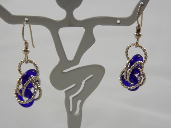 E-93 Cobalt Blue Glass Donut & Sterling Silver Earrings