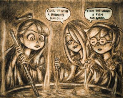 LIttle Witch Weird Sisters, ink on colored paper, 11x14. 2018. LIttle Witch Weird Sisters, ink on colored paper, 11x14. 2018.