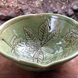 Verdant Green Bowl with Leaves