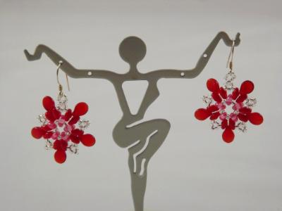 E-127 Red & Clear Flower Earrings E-127 Red & Clear Flower Earrings