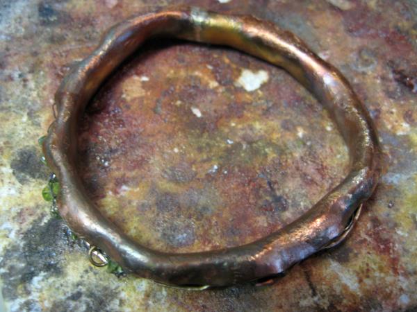 14-019 Forged Bronze bangle with peridot