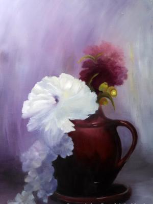 Red Pitcher and Flowers, Oil, 16" x 12" NFS