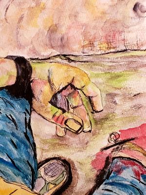 Worn and wounded he finds a moment of peace, far from the madness. Worn and wounded he finds a moment of peace, far from the madness.