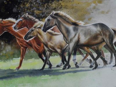 The beauty of the Lucitanos horses, 38cm x 56cm, 2022