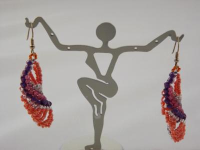 E-22 Tangerine & Purple Beaded Earrings