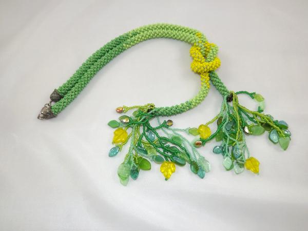 N-89 Green & Yellow Ombre Crocheted Rope Tassel Necklace