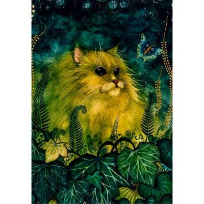 Green Cat fine art print from the original acrylic painting by Liza Paizis
