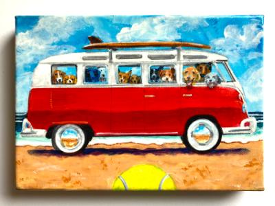 BUSLOAD OF SURFDOGS ON THE BEACH