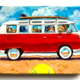 BUSLOAD OF SURFDOGS ON THE BEACH