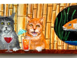 TWO CATS DRINKING AT THE BAMBOO ROOM