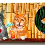 TWO CATS DRINKING AT THE BAMBOO ROOM