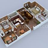 Modern Residential 3d floor plan design with 2 bedrooms, Houston - Texas