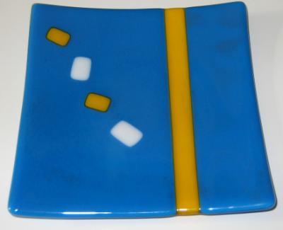 Egyptian blue and yellow plate wit yellow and white squares Egyptian blue and yellow plate wit yellow and white squares