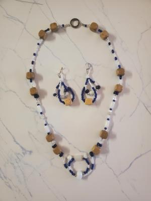 Navy Blue and White Glass and Wood