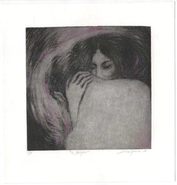 Whisper Romantic Etching of Lovers : Solar Plate and handcolored, Limited Edition