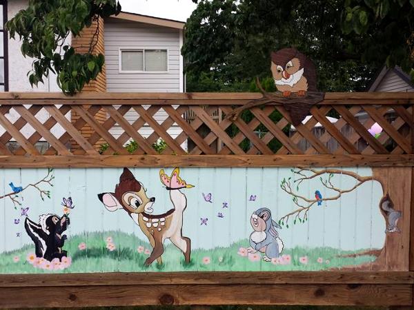 Deer and friends fence mural