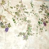 leaves and grapes on textured wall
