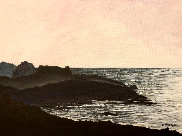 Cobo coast, acrylic on canvas board, 30cm x 22cm.