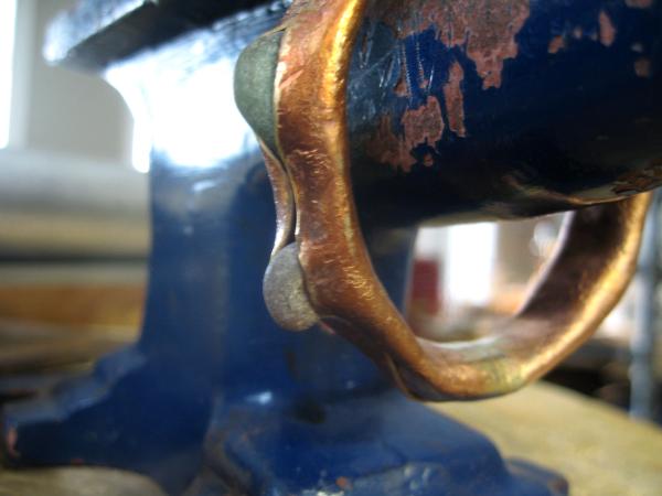 14-018 Forged Bronze Bangle with Captured Genuine Sea Glass