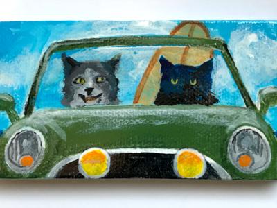 TWO SURFING CATS IN A MINI COOPER TWO SURFING CATS IN A MINI COOPER